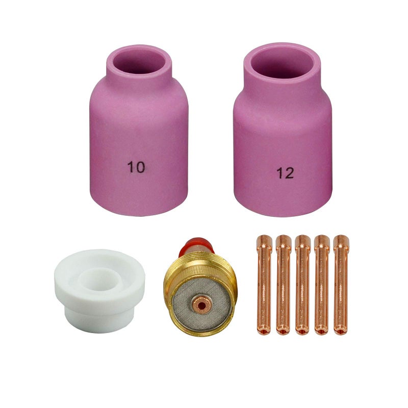 RIVERWELD TIG Gas Lens Collet Bodies 45V64 10N24 3/32" Jumbo Large Diameter Alumina Nozzle Ceramic Cup 53N87 12# 3/4", 53N88 10# 5/8" Gasket 54N63 for SR WP 17 18 26 TIG Welding Torch 9pcs - Image 1